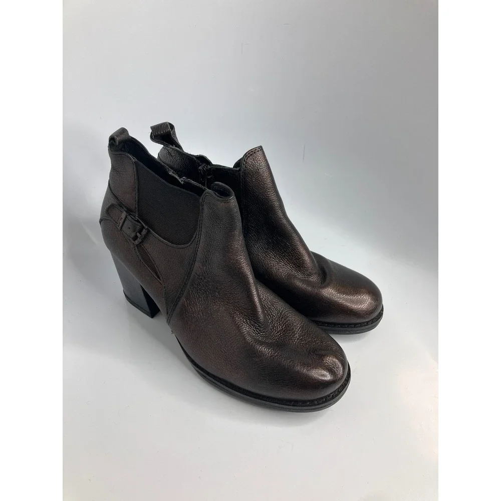 Bussola Dawson Drake Boots Womens 39 Copper Metallic Leather Block Heel Buckle